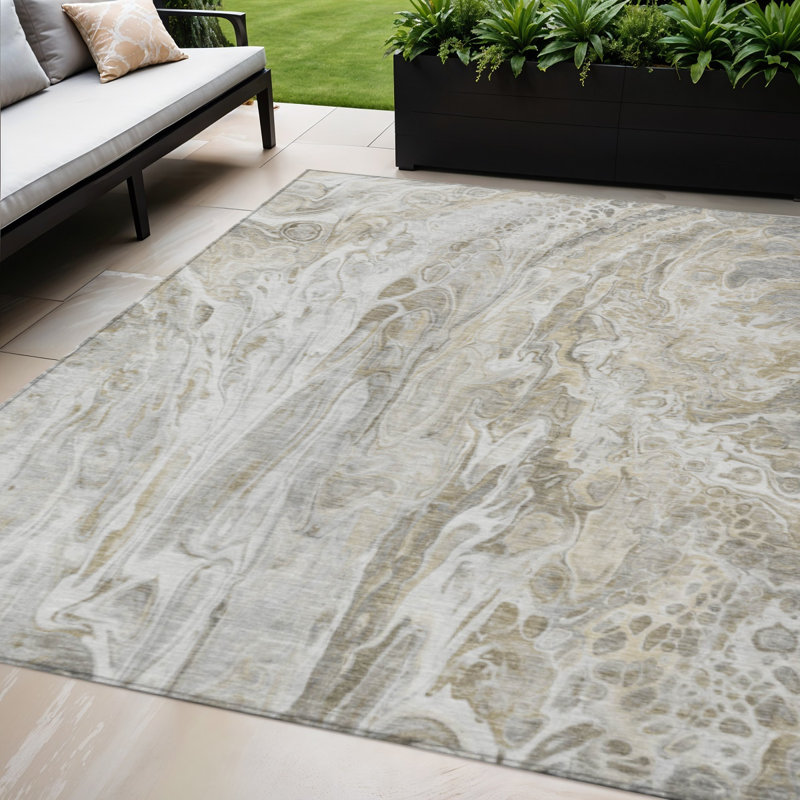 Tapis extérieur lavable abstrait beige et ivoire 5 pi x 8 pi taupe