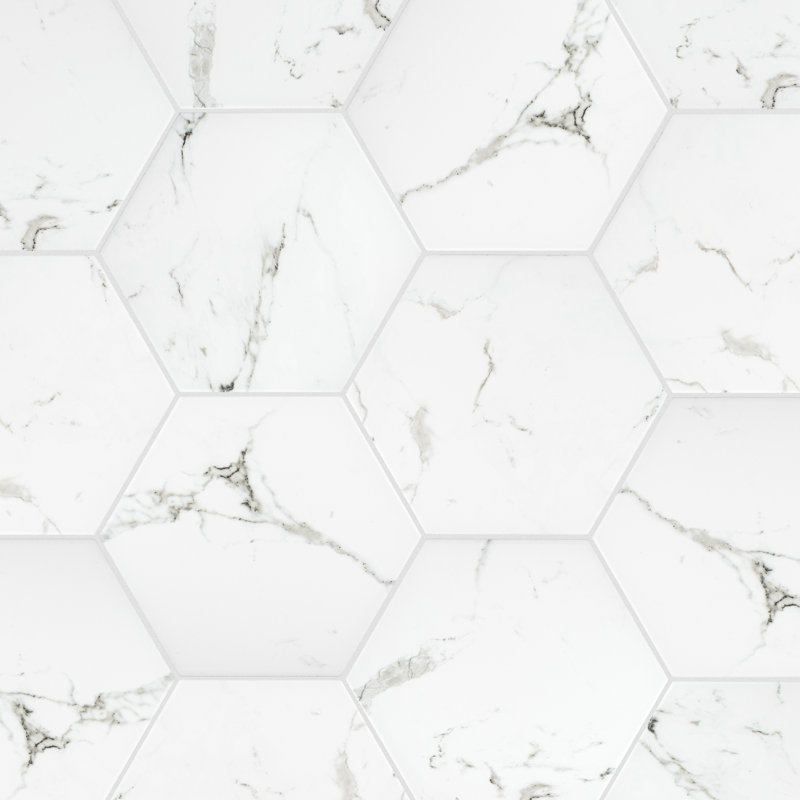 Timeless Hex Calacatta 8-5/8" x 9-7/8" Beveled Porcelain Patterned Wall & Floor Tile