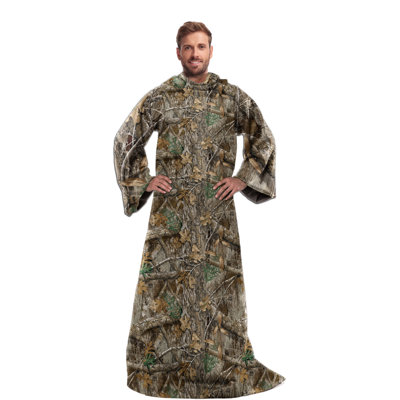 Realtree Edge Camouflage Silk Touch Comfy Throw Blanket with Sleeves, Soft, Warm, 48x71 Inches