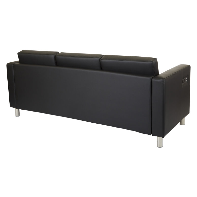 Procter 72.75'' Faux Leather Sofa, Black Faux Leather