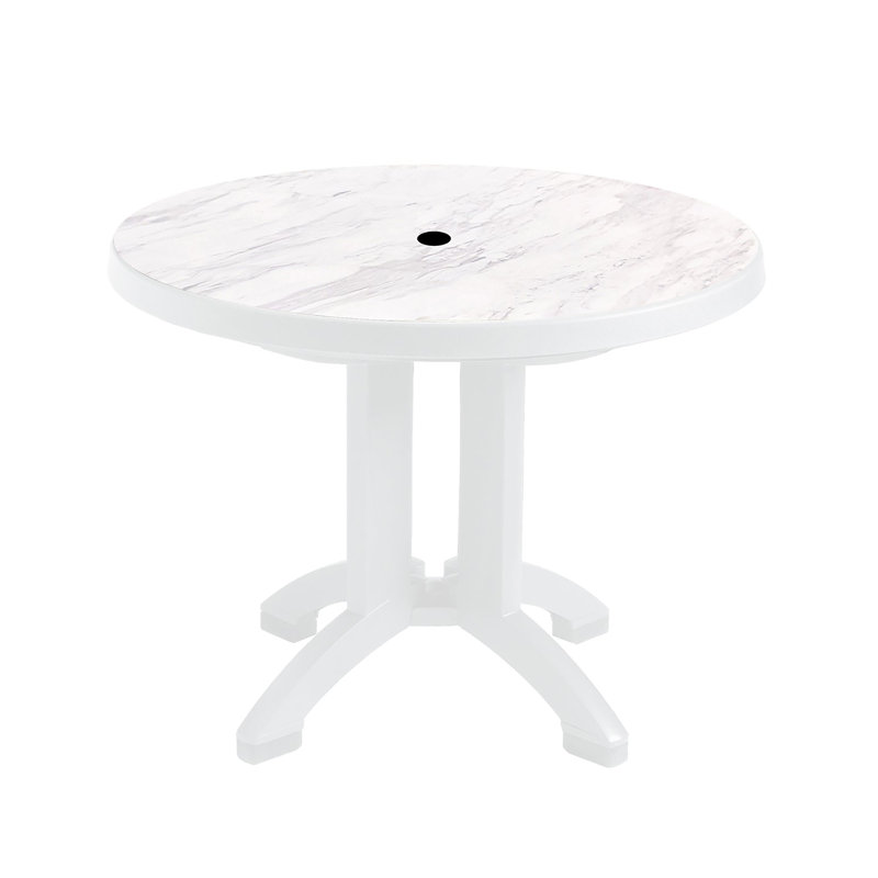 Aquaba Round Folding Outdoor Dining Table With Umbrella Hole , 38'' in. W 38'' in. D