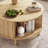 Round Coffee Table With Storage, Fluted Circle Coffee Table with Sliding Doors, Mid Century Modern Center Table For Living Room-891666361