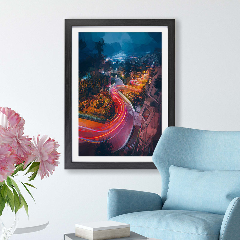Top of Lombard Street in San Francisco - Framed Print, 45cm H x 63cm W x 2cm D, Black