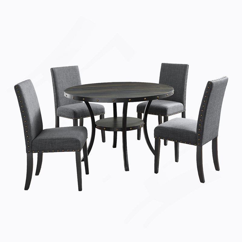 Ensemble de salle à manger élégant en bois espresso avec chaises cloutées confortables pour un espace repas harmonieux et invitant