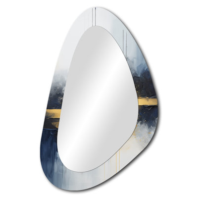 Ludowici Blue and yellow marble storm IV - Abstract Painting Asymmetrical Large Wall Mirror, Modern Unique Shape Unique Mirror, Printed Metal Art