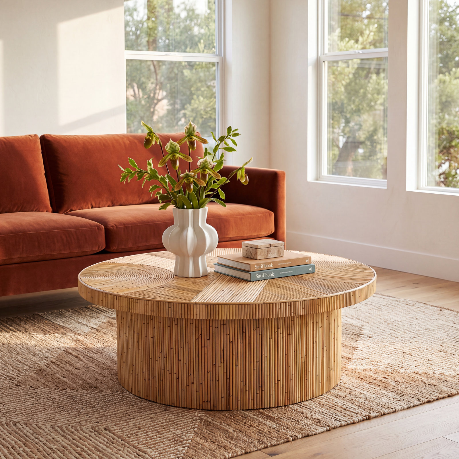 47" Rattan Mahogany Coffee Table
