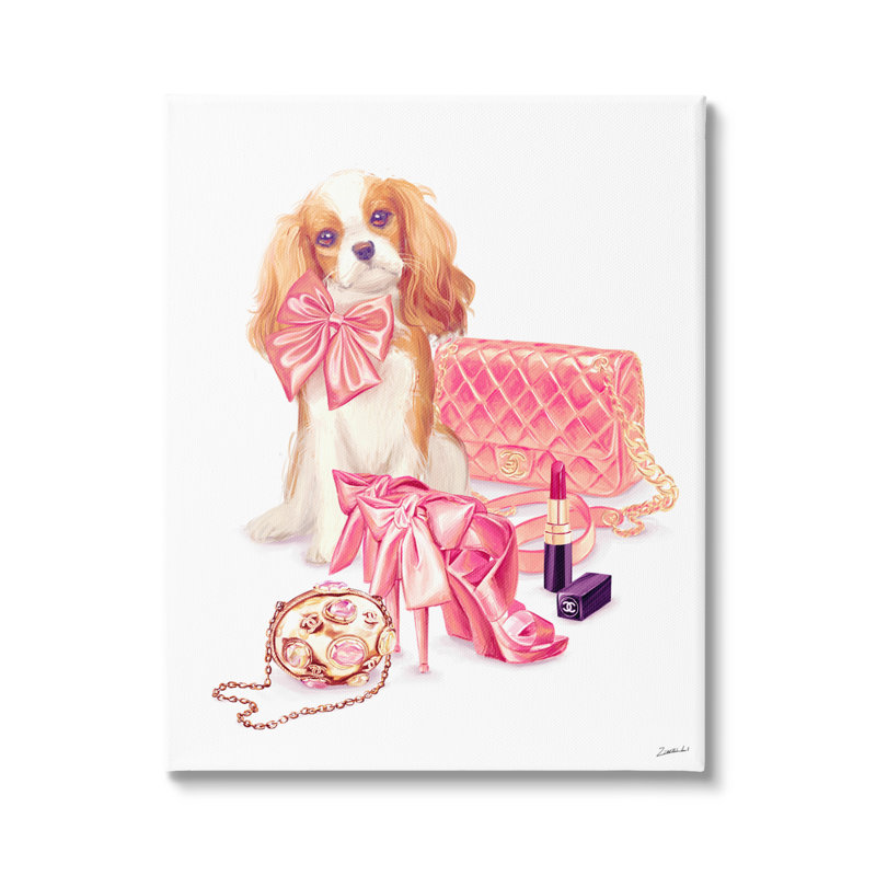 Accessoires de mode haut de gamme avec nœud papillon rose et maquillage par Ziwei Li - Peinture, L 24 po x H 24 po