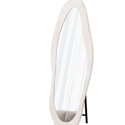 Full Length Mirror 63" X 24", Flannel Covered Frame, Irregular Wavy Mirror, Shatterproof Tempered Glass, Ideal For Living Room, Bedroom, And Dressing Room Decor Floor Wrapped Design, High - Definition
