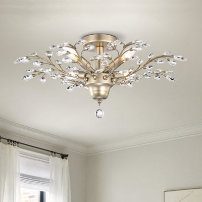 Aamnah 4-light 23.6" Crystal Leaves Flush Mount