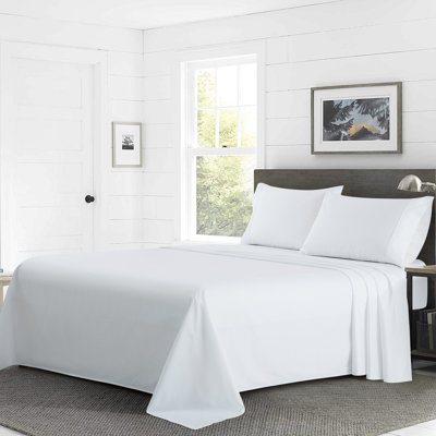 Marina Decoration 800 Thread Count Home Bedding Bedroom Soft Bedsheet Deep Pocket Hotel Standard Solid Percale All Season 4 Pieces 100% Cotton Sheet Set with 2 Pillowcases, White Color Double/Full Size