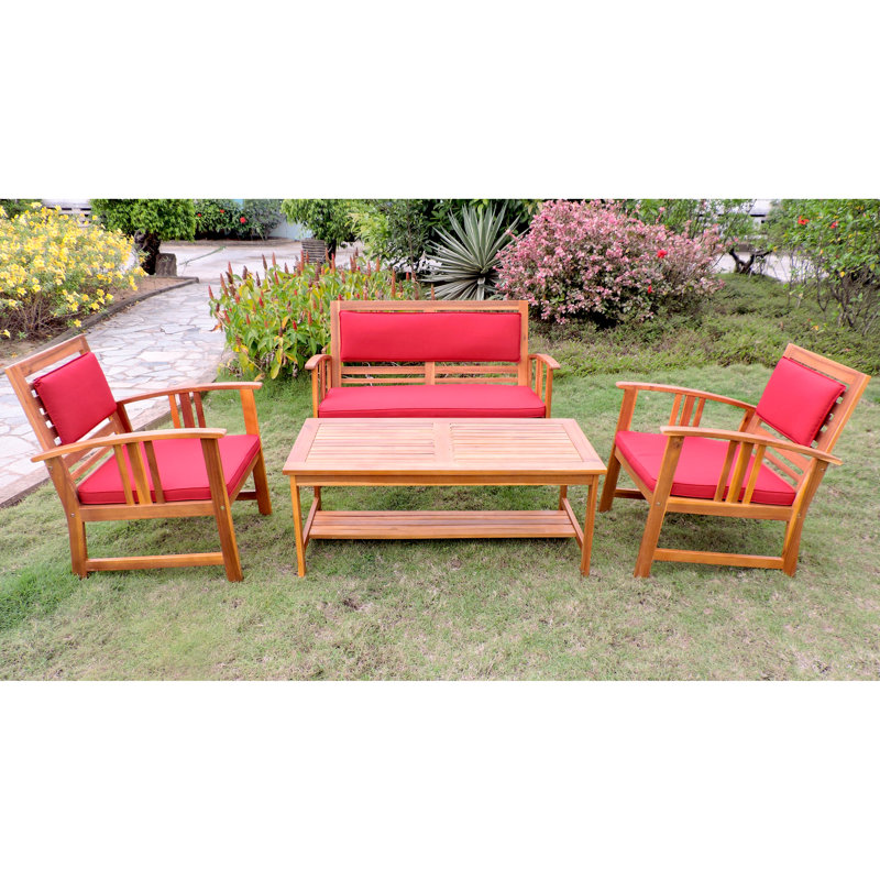 Manrique Acacia 4 - Person Patio Conversation Set with Cushions, Ruby Red