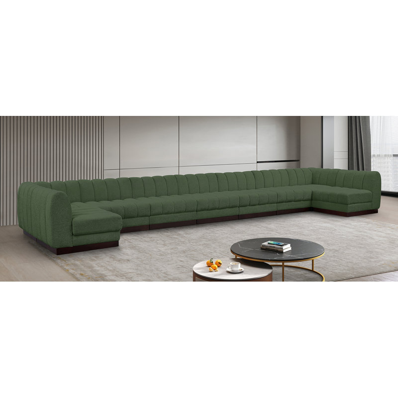 Canapé modulaire rembourré 9 pièces Quinn, Tissu chenille vert