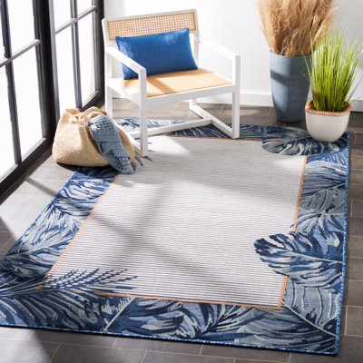 Adheesh Floral Ivory/Navy/Yellow Indoor / Outdoor Area Indoor/Outdoor Area Rug