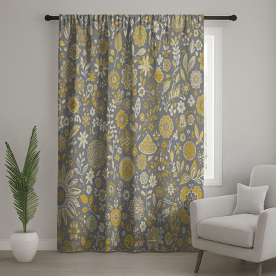 Rideaux de fenêtre gris et jaune à motif floral