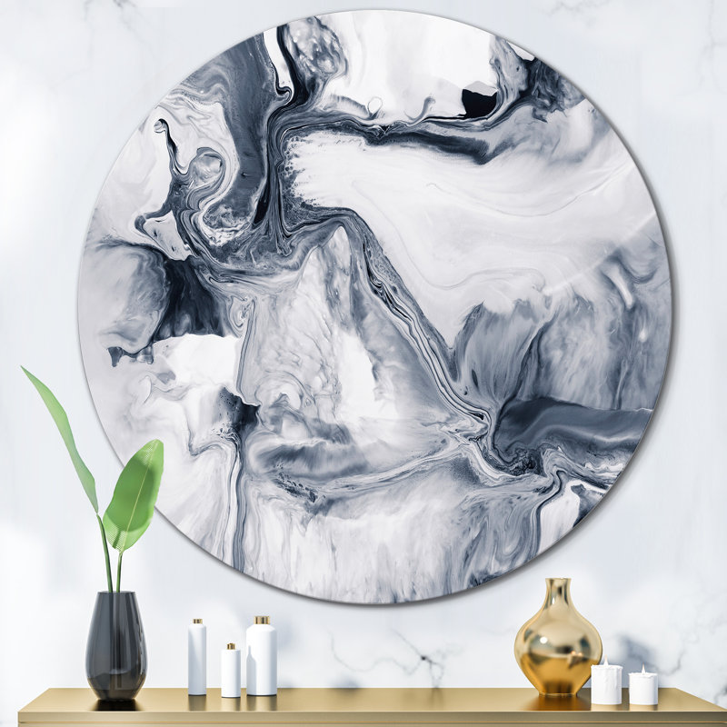 Abstrait noir et blanc - art mural moderne en cercle métallique, H 23 po x l 23 po