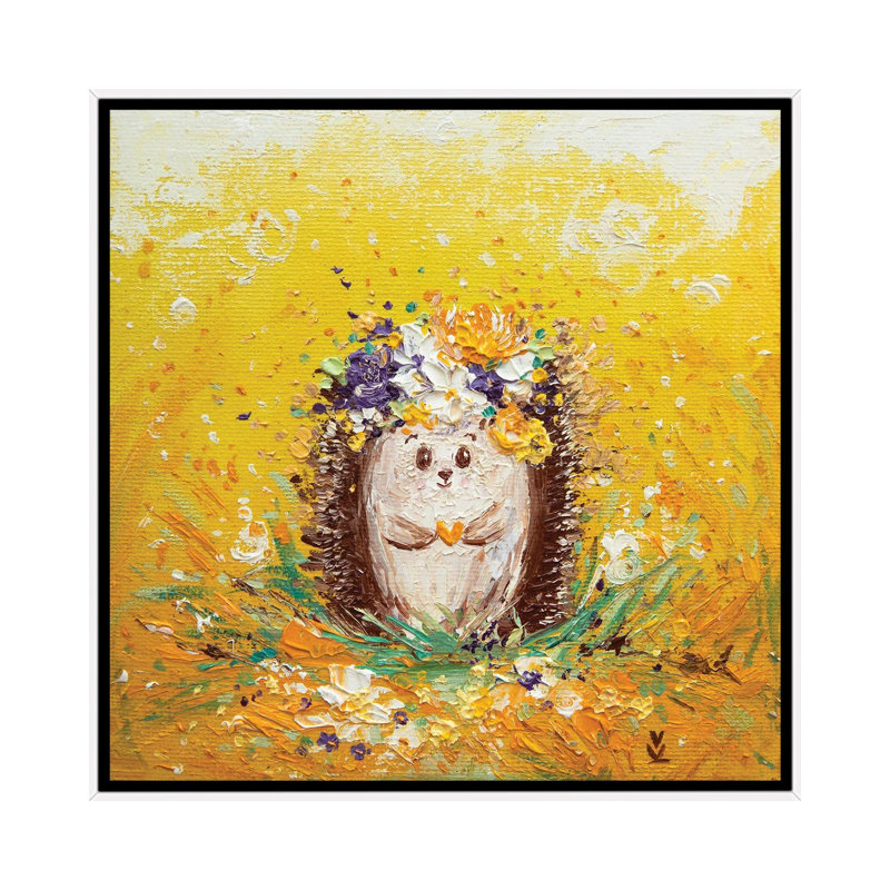 Sunny Hedgehog 1 Piece Painting on Canvas, 93.98 cm H x 93.98 cm W, White Framed