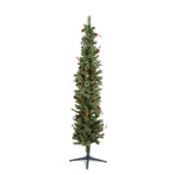 Home Heritage 7' Pencil Prelit Artificial Christmas Tree, Pine Cones & Berries