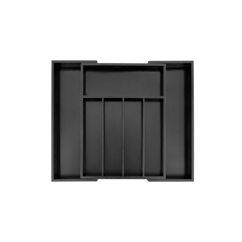 Natural 5 x 46 x 38 cm Bamboo Cutlery Organiser, Expandable Cutlery Tray for Drawer, Black