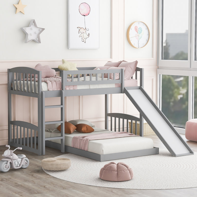 Over  Bunk Bed With Slide And Ladder, Grey