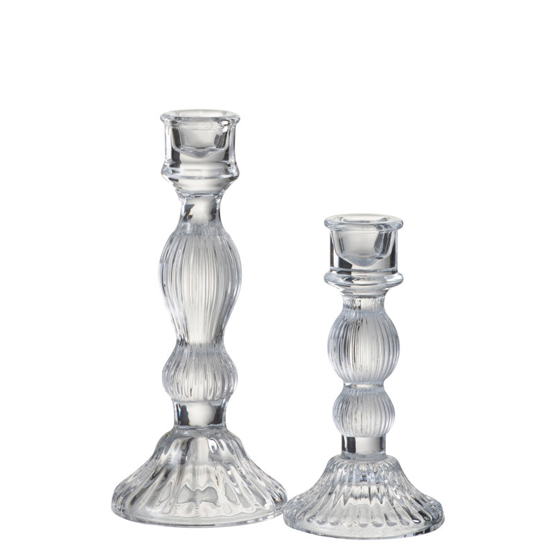 Glass Tabletop Candlestick, 20cm H x 9cm W x 9cm D