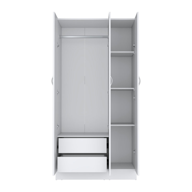 Armoire penderie H 71 po avec 3 portes et 2 tiroirs intérieurs, 3 portes, Blanc