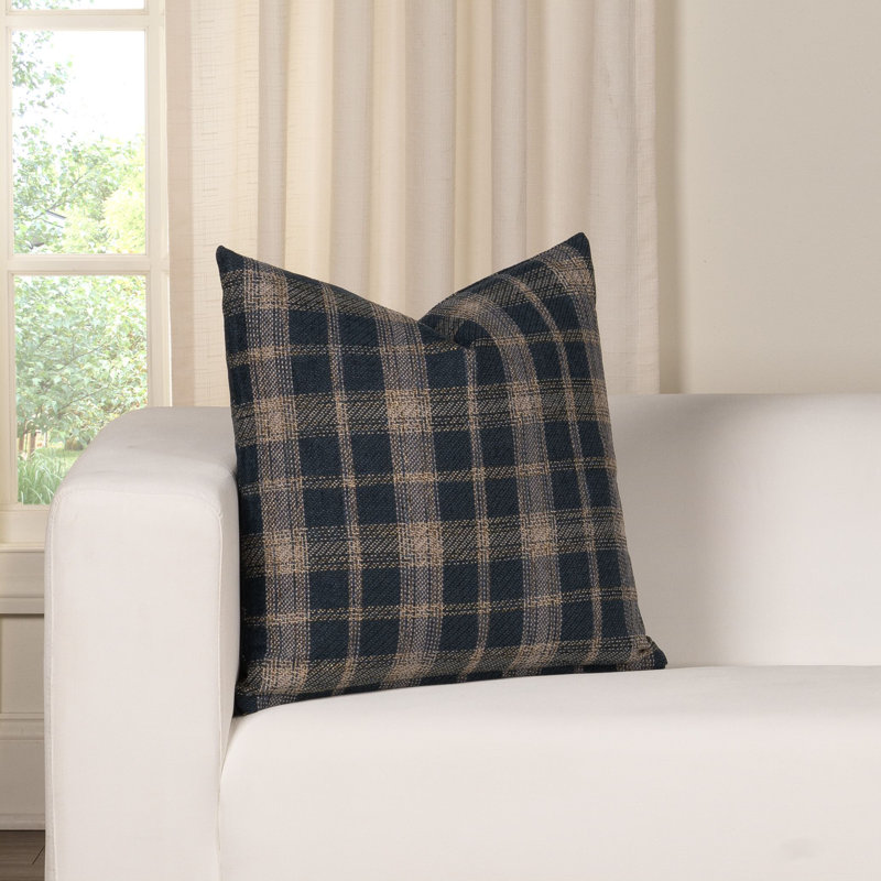 Weatherford Polyester Throw Pillow, Feather, Square 20", Navy Plaid