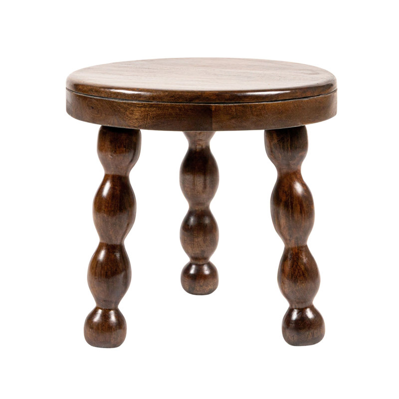 Round Mango Wood Accent Table With Dowel Tri-Pod Legs In Walnut