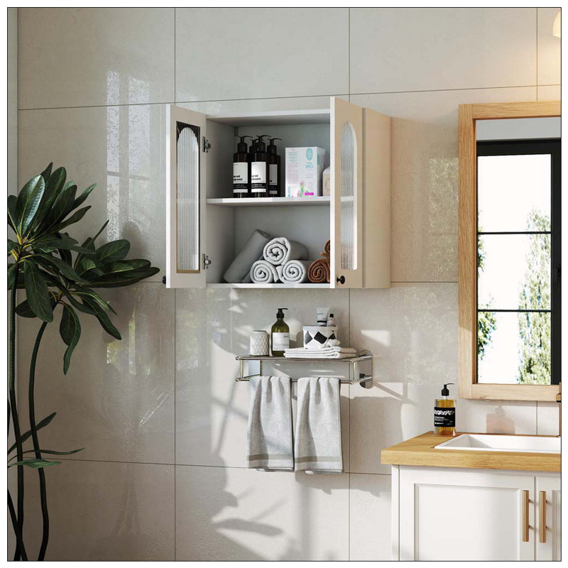 Armoire murale avec porte en verre arquée et tablettes réglables