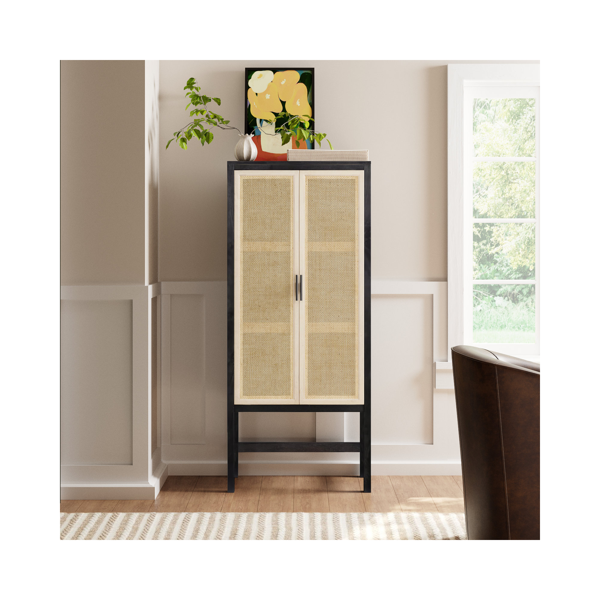 Boudreau Solid Wood Storage Cabinet, Washed Black/Natural Mango