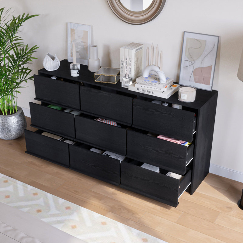 Jadonna 9-Drawer Dresser, Bedroom Dresser, Black Textured