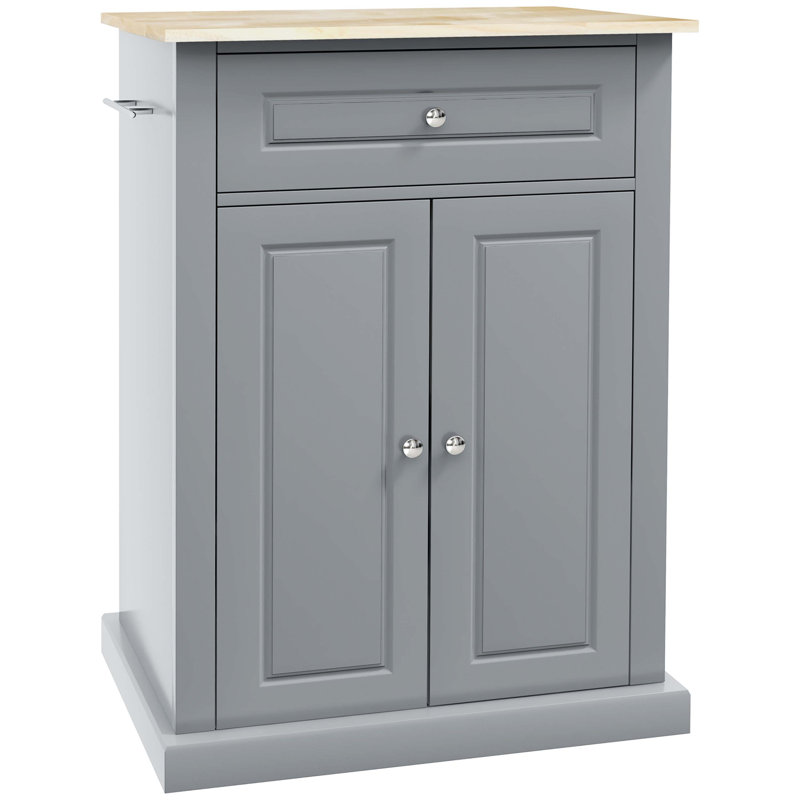 Rolling Kitchen Island Cart, Portable Serving Trolley Table with Drawer, Gray