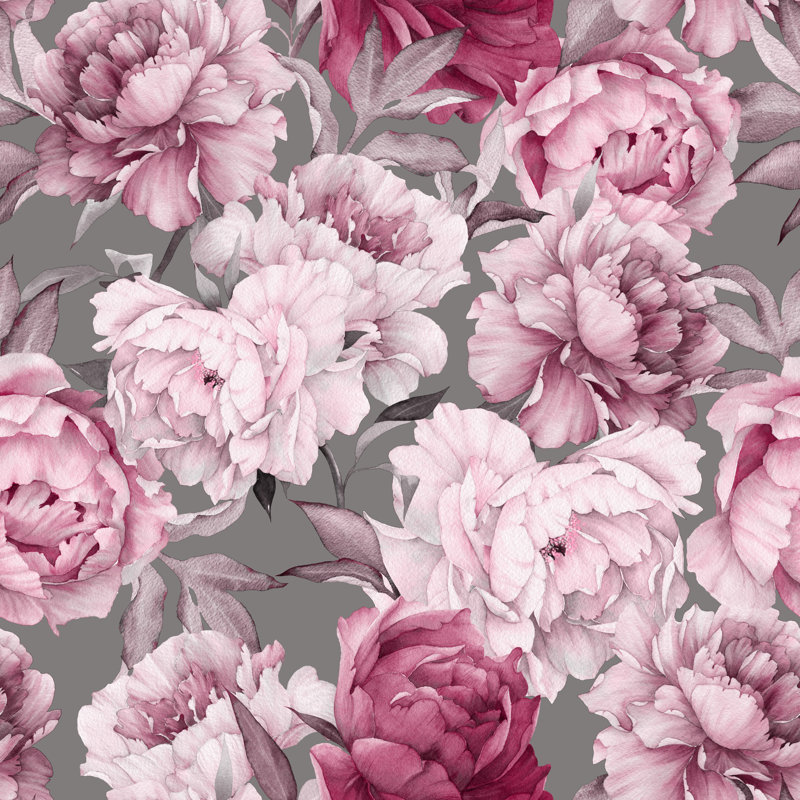 Murale 4 pièces Kylertown Peony, gris, L 8,33 pi x l 100 po