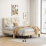 Size Bed Frame With Storage Headboard, Metal Platform Bed No Noise, Mattress Foundation Strong Metal Slats Support No Box Spring Needed