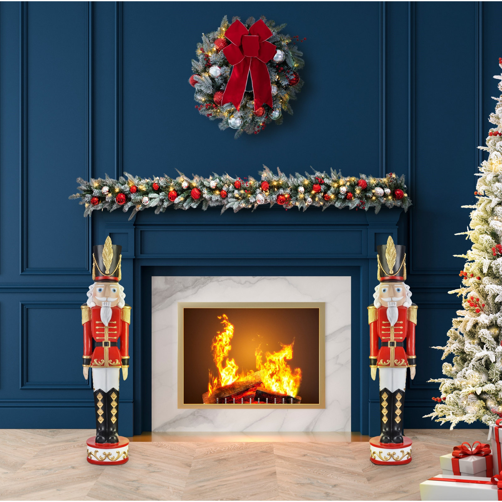 Christmas Nutcracker Figurine, White Red, 37.5" H x 9" W x 7.5" D