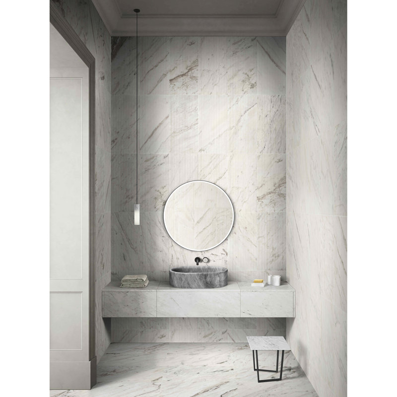 Bathroom Vessel Sink Made From Gray Natural Marble, Unique Pattern, Smooth Surface, Spacious Basin Hand - Finished,