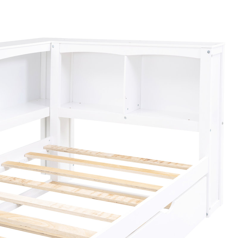 Lit de jour simple en blanc avec lit gigogne et rangement - Fabrication en bois et ports de chargement, Blanc