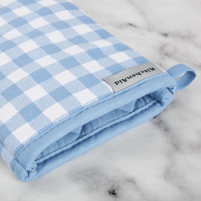 KitchenAid Gingham Oven Mitt 2-Pack Set, 7" x 13", Blue 