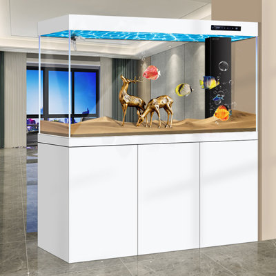 47.24"Large ultra-white partition screen with white base and water-filtering aquarium