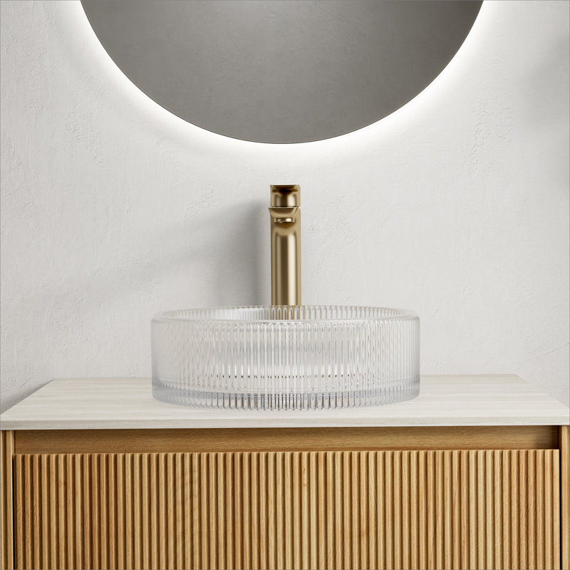 Lavabo de salle de bain en cristal 14 po sans robinet, transparent, Transparent