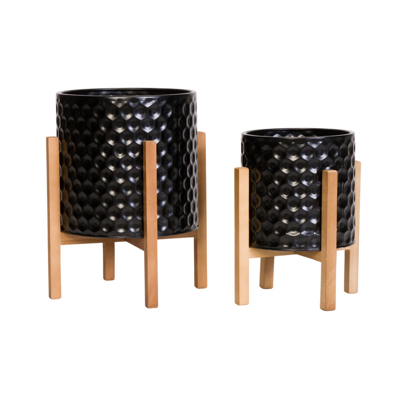 Ensemble de pot à fleurs en métal 4 pieds Ebony