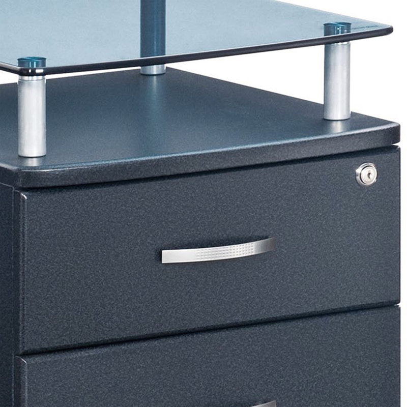 Rolling File Cabinet with Glass Top, Graphite, Graphite