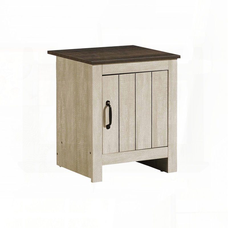 Two-Toned Accent Table with Storage Cabinet – Beige and Dark Oak Laminate