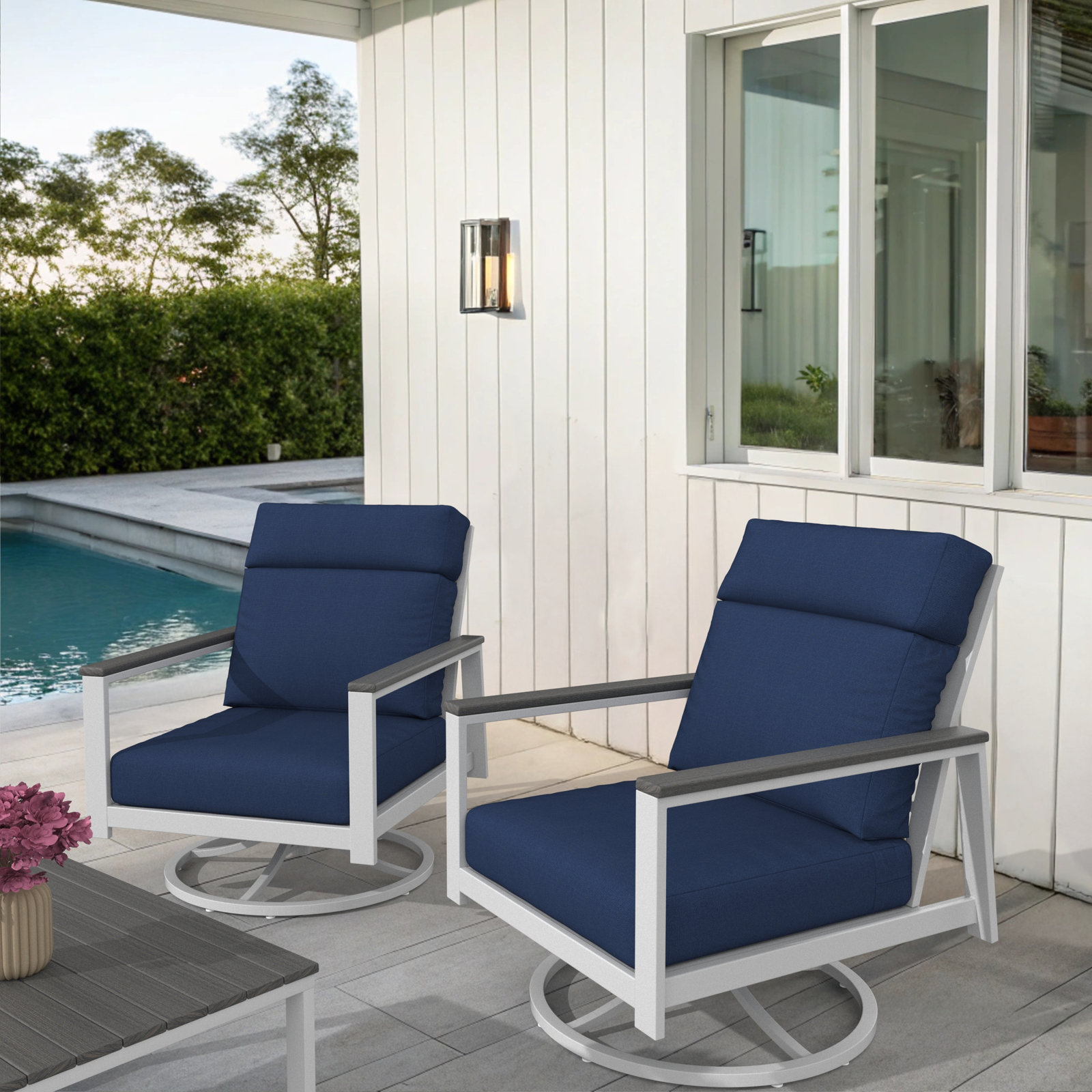Townsend Metal Outdoor Rocking Chair With Sunbrella Cushion, Gray, Canvas Navy