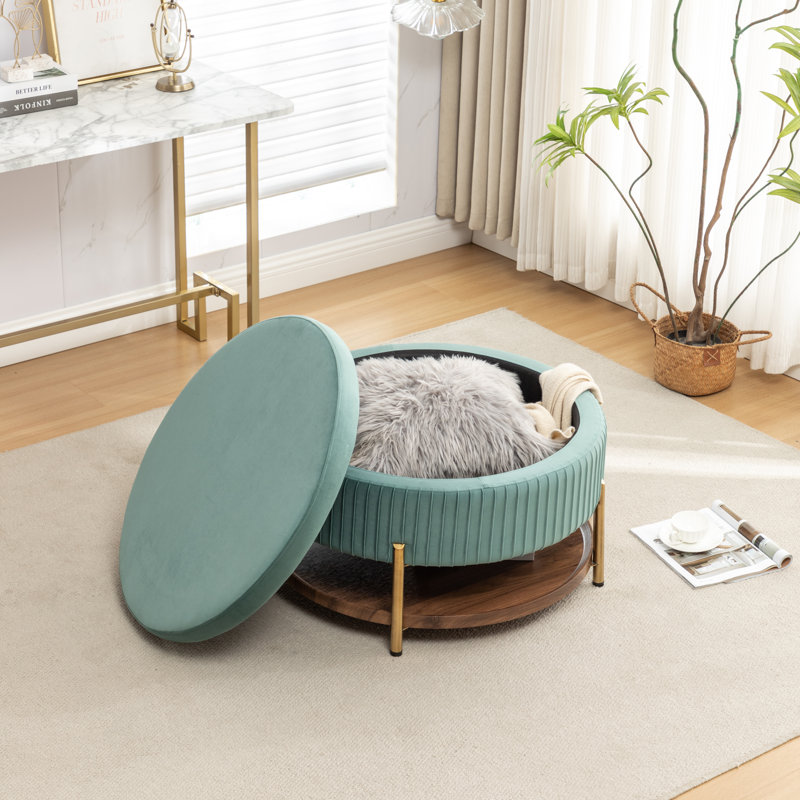 Repose-pieds rond avec rangement Charyn, Bleu sarcelle