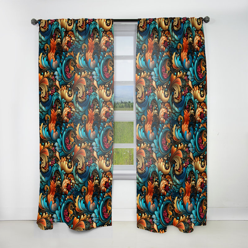 Rideau à motif floral cachemire rétro II - 1 panneau, L 52 po x L 63 po