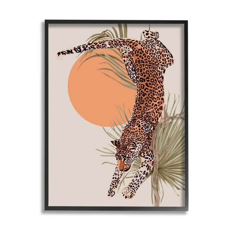 Feuille de palmier soleil orange, Giclée encadrée noir minuit, H 14 po x l 11 po