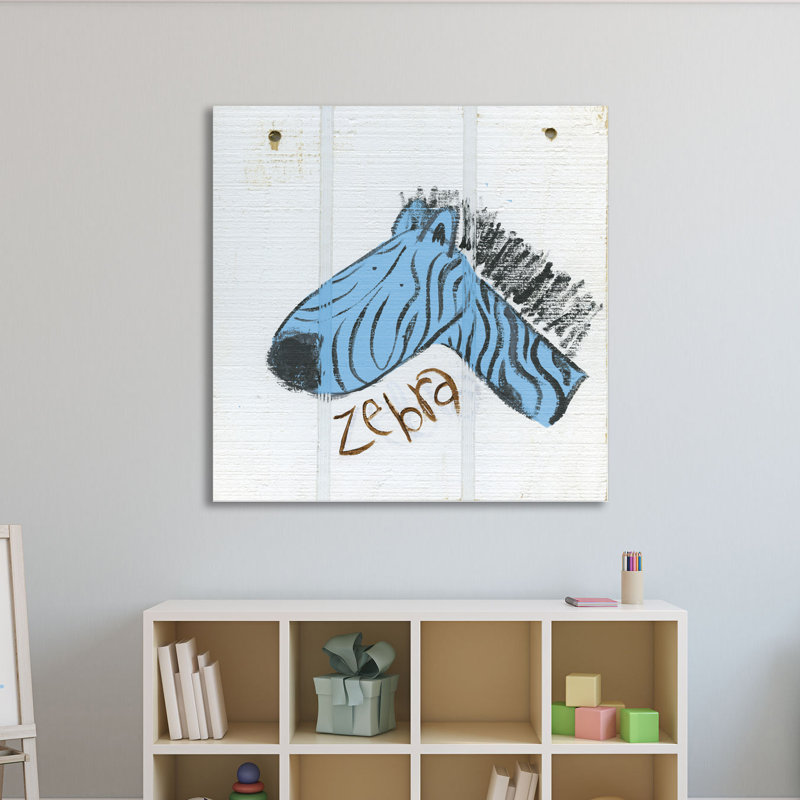 Joyeux zèbre bleu, art sur toile, H 12 po x l 12 po x P 1,5 po