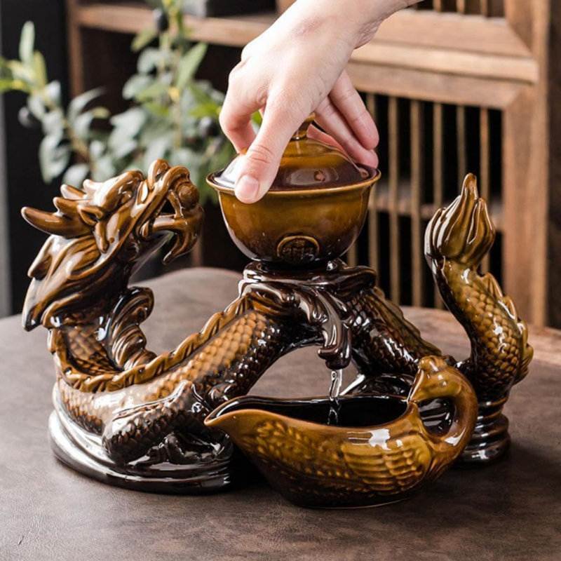 Théière en céramique avec infuseur théière semi-automatique avec 8 tasses dégradé de couleur, Brun