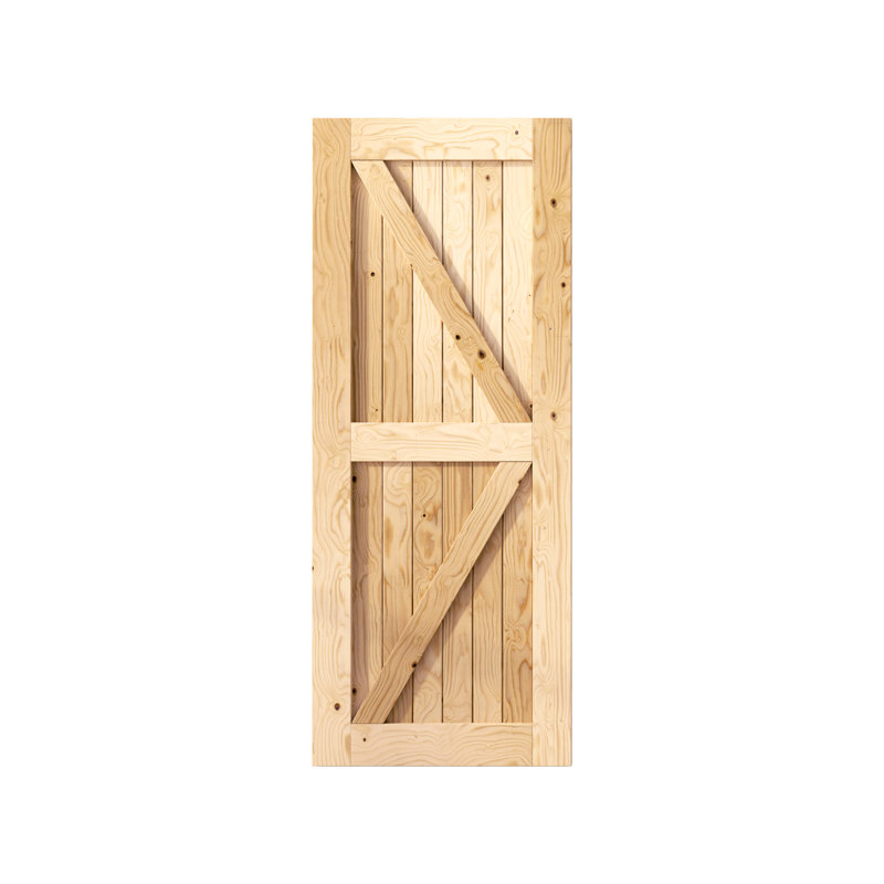 Double X Design Solid Natural Pine Wood Unfinished Barn Door Only without Installation Hardware Kit, 36" x 96"