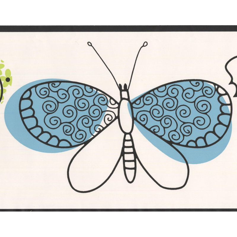 Papillons avec bordure murale, Gris / vert / blanc